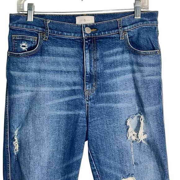 Lou & Grey Distressed Stretch Jeans Size 29 Mid Rise Slim Straight Leg - Picture 2 of 8